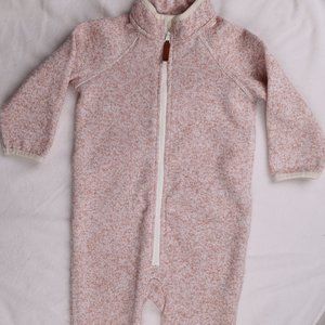H&M NWOT Dusty Pink White Winter Fall Front Zipper Bodysuit Fleece Interior 6-9